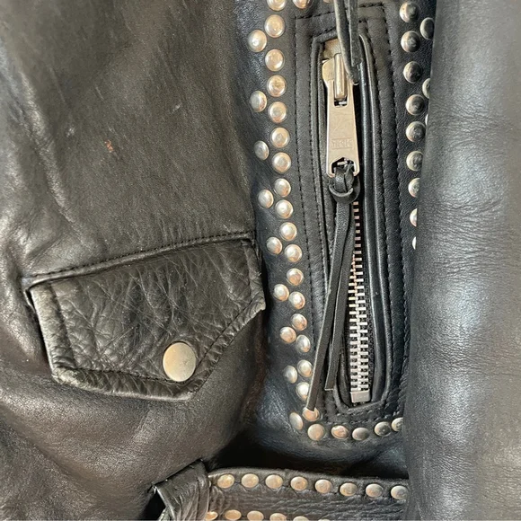 Vintage Nice London Studded black leather motorcycle jacket moto coat M - Picture 6 of 16